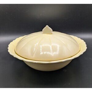 W S George Yellow Round Covered Serving Dish MCM Casserole and Lid Elmhurst 9.5"